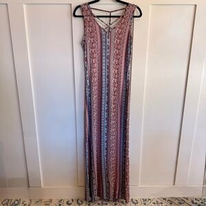 Pink Rose Sleeveless Striped Maxi Dress